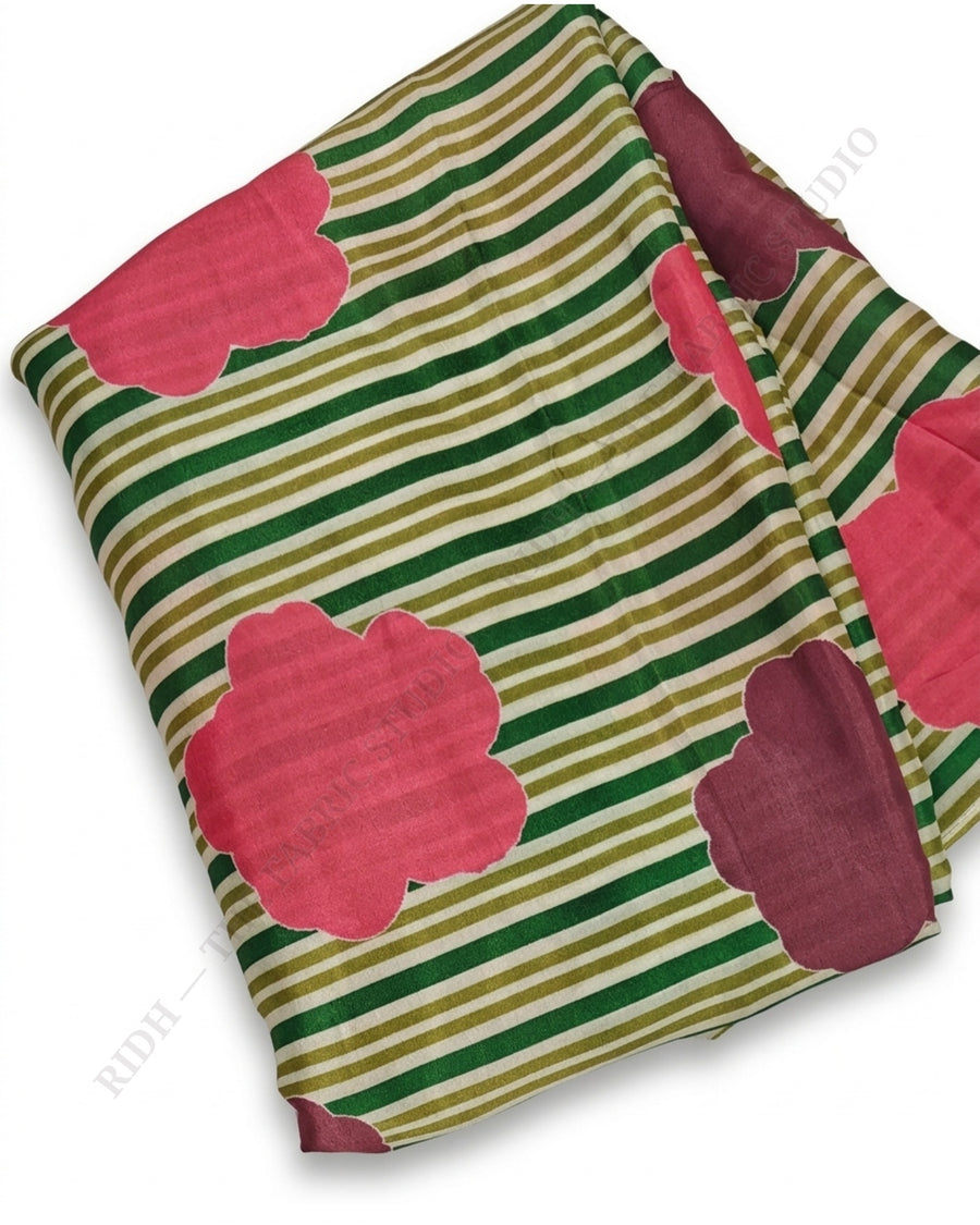 Green 1078 Muslin Prin Floral Stripe — closeup
