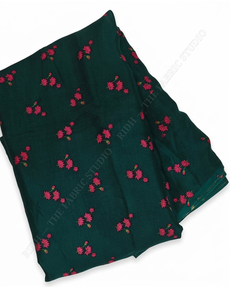 Bottle Green 1078 Muslin Prin Floral Buti — closeup