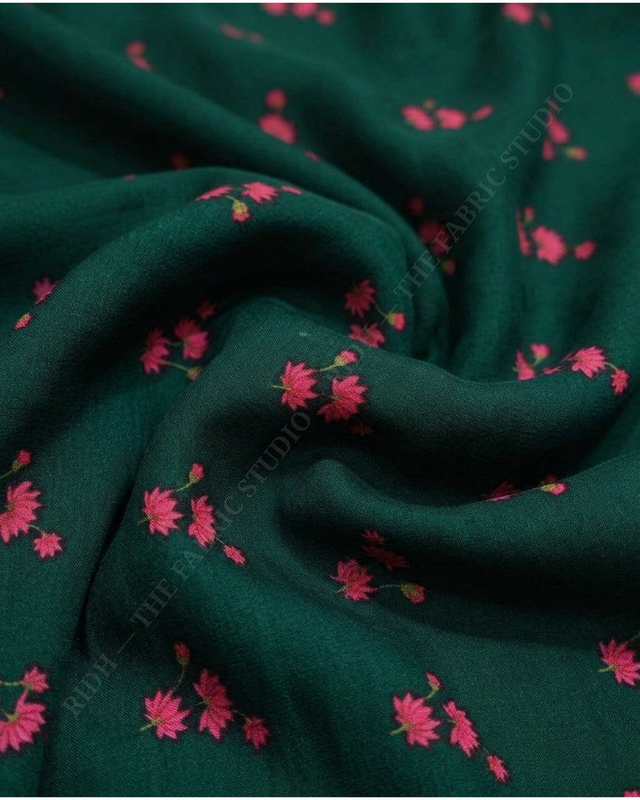 Bottle Green 1078 Muslin Prin Floral Buti — hand