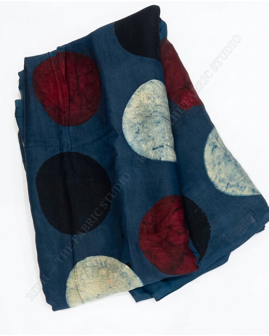 Indigo 1135 Ajrak Handblock Print Large Dot — closeup