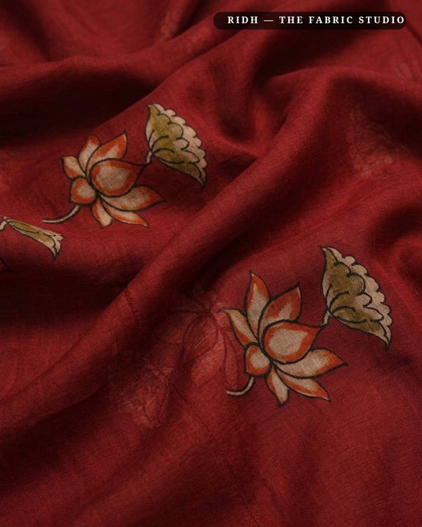 Red 593 Mul Chanderi Prn — hand