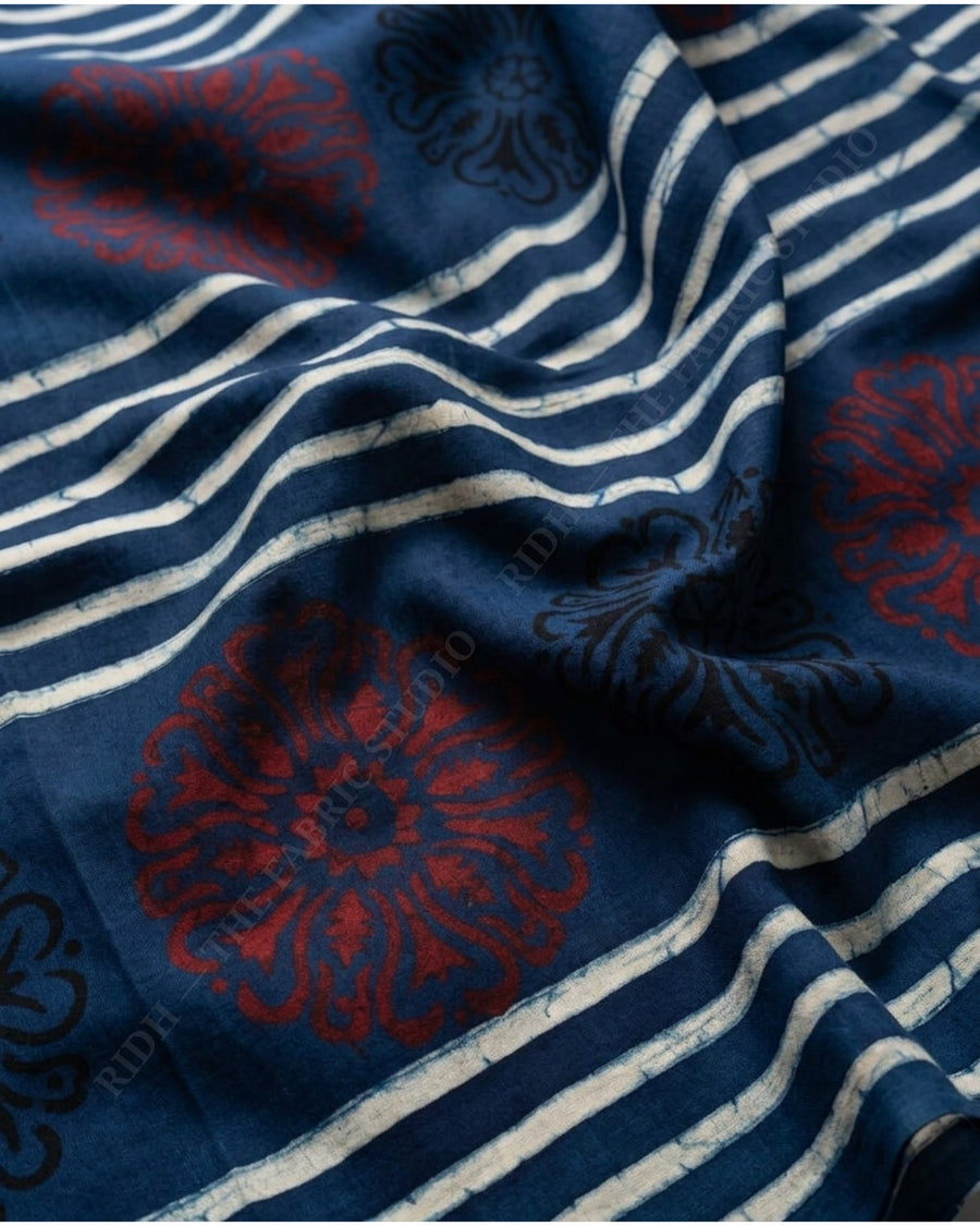 Indigo Blue 1129 Modal Ajrakh Print Round Motif — hand
