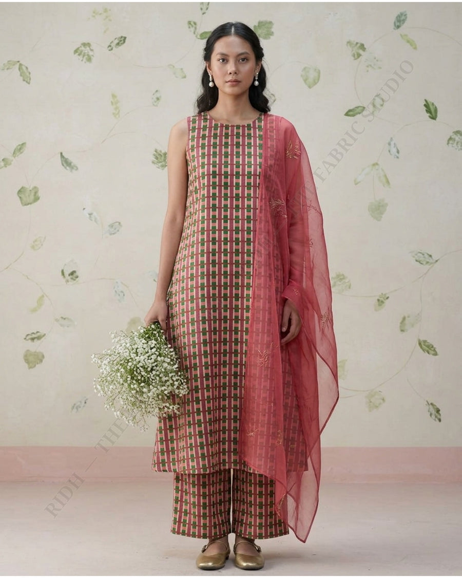 Green 1078 Muslin Prin Small Check — model