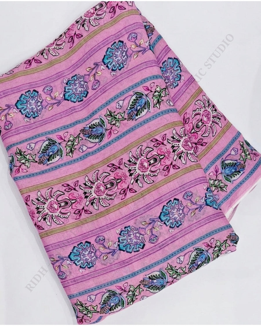 Lavender Pink 23181 Mul Cotton Prn Floral Stripe — closeup