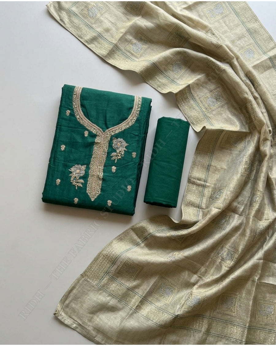 Bottle Green 2320 Fabric Set Floral Buti — hand