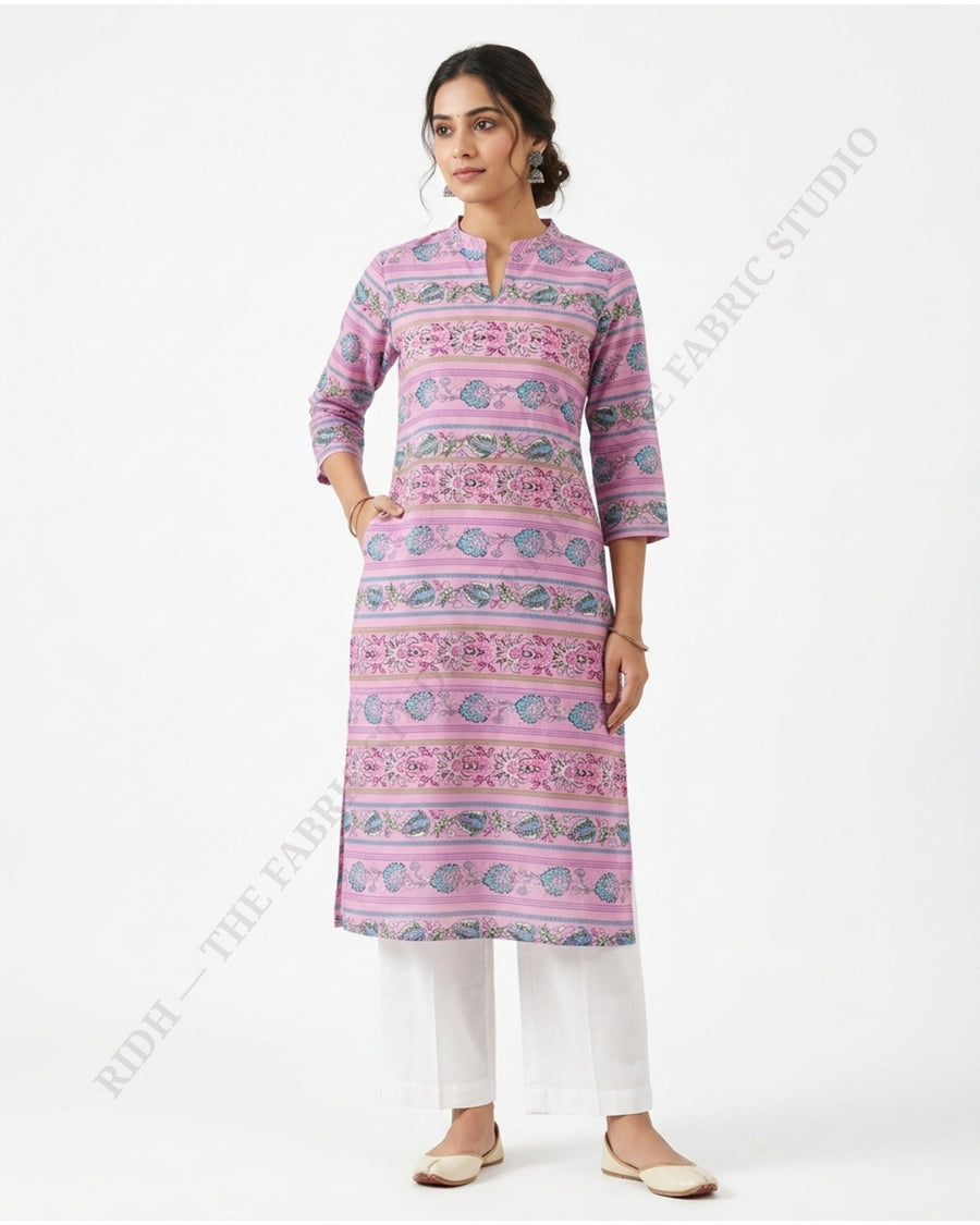 Lavender Pink 23181 Mul Cotton Prn Floral Stripe — model