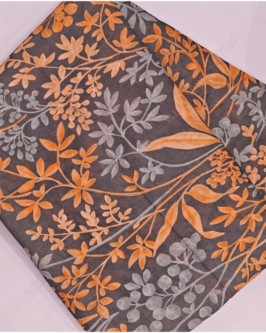 Grey 23112 Mul Cotton Prn Leaf Jaal — closeup