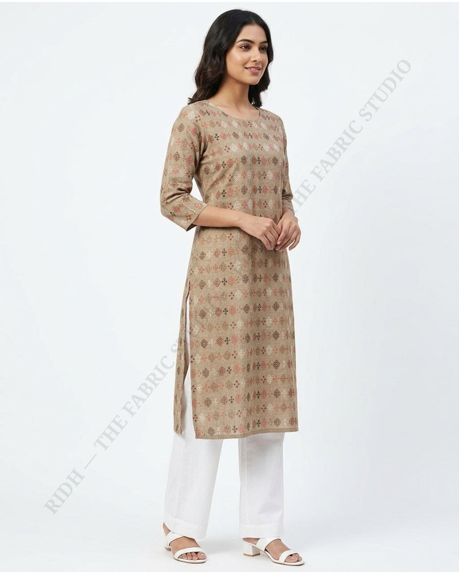 Beige 23161 Mul Cotton Prn Diamond Motif — model