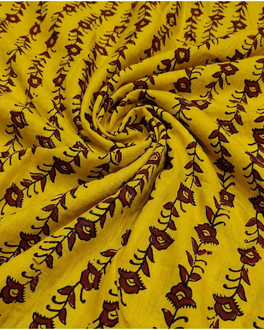 Mustard 1135 Ajrak Handblock Print Floral Stripe — hand