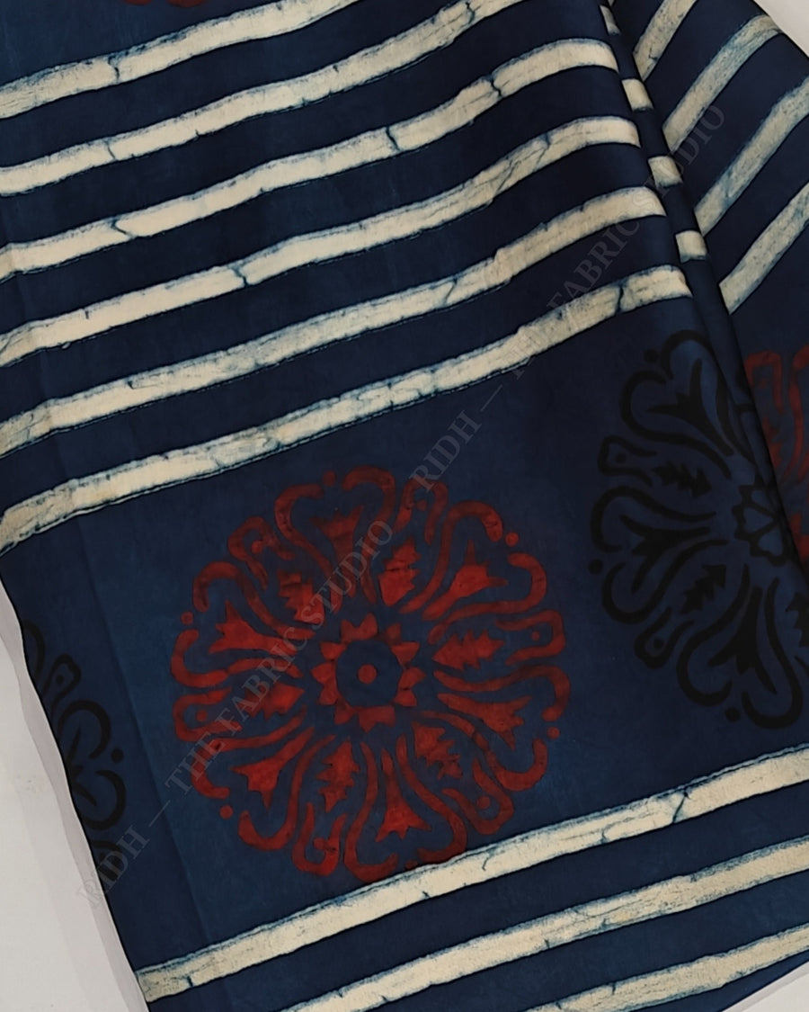 Indigo Blue 1129 Modal Ajrakh Print Round Motif — closeup