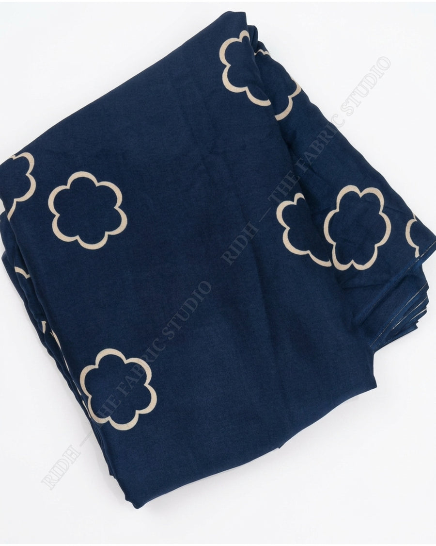 Navy Blue 1078 Muslin Prin Flower Motif — closeup