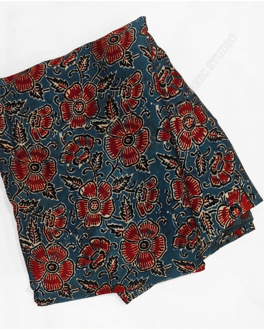 Teal Blue 1129 Modal Ajrakh Print Floral Jaal — closeup