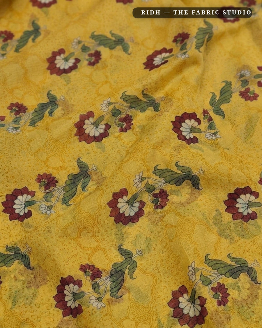 Mustard 593 Mul Chanderi Prn — hand