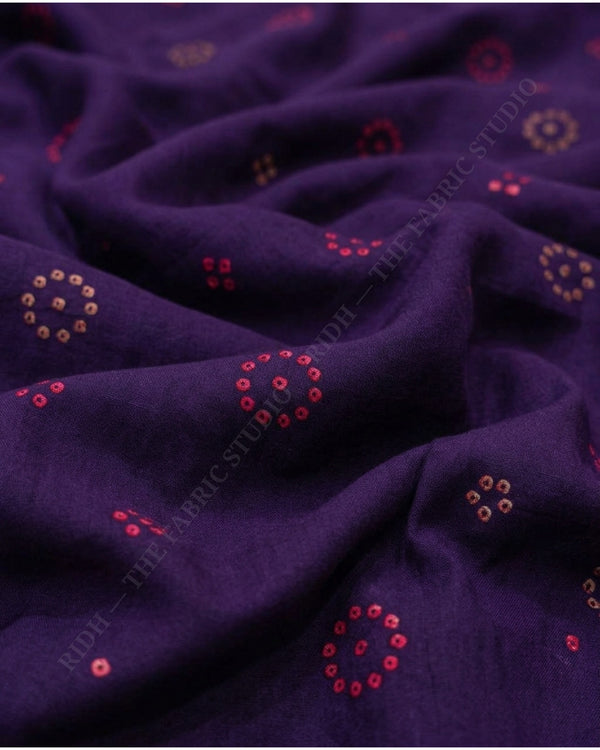 Purple 1078 Muslin Prin Bandhani Buti — hand