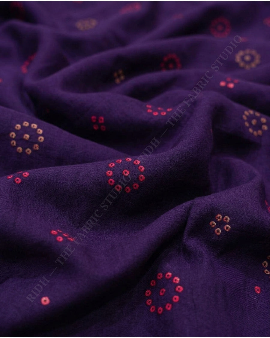 Purple 1078 Muslin Prin Bandhani Buti — hand