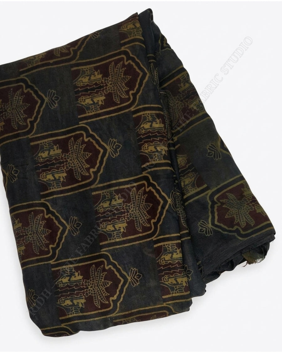 Black 1133 Cotton Ajrakh Print Tree Motif — closeup