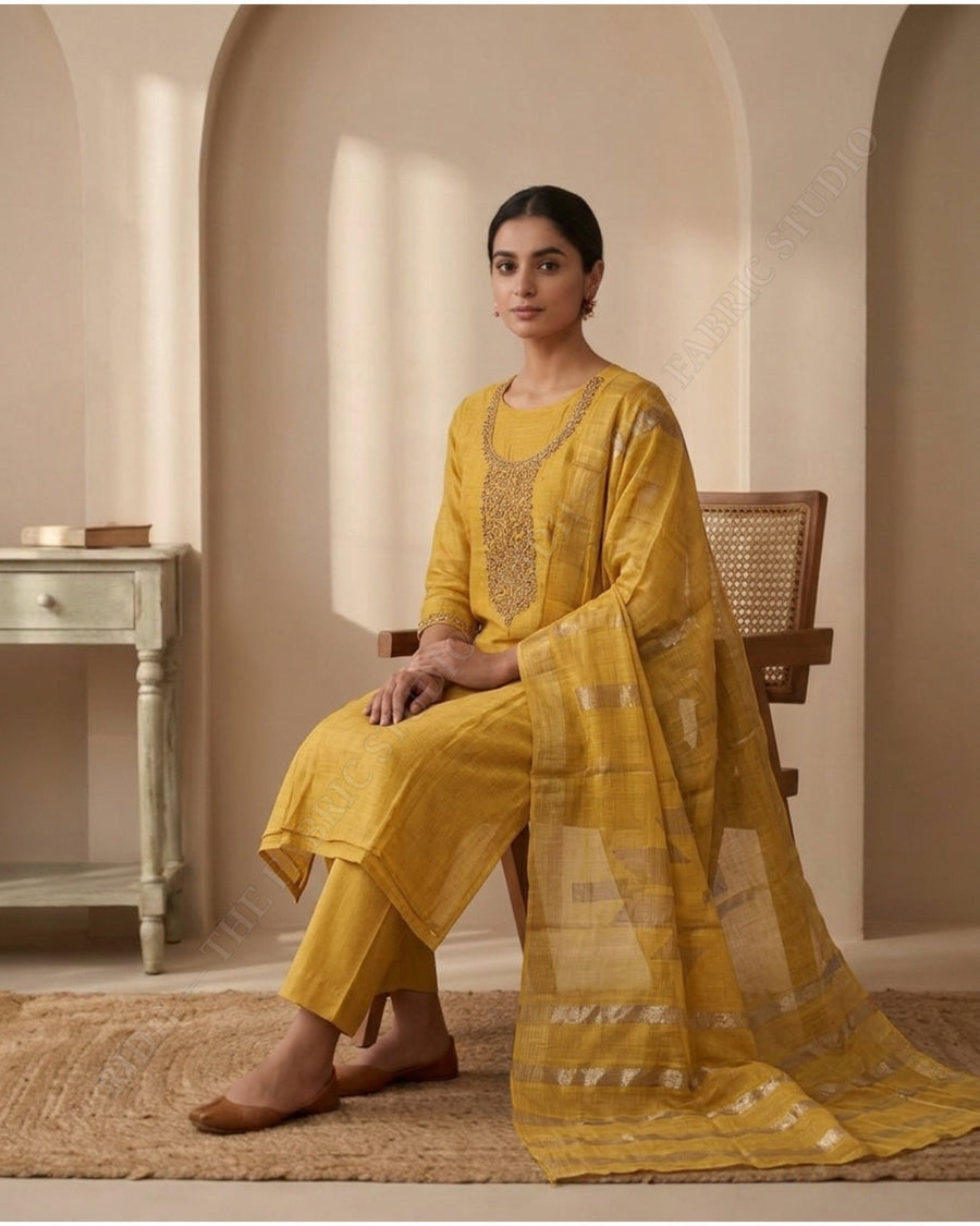 Mustard 5542 Fabric Set Floral Jaal — model