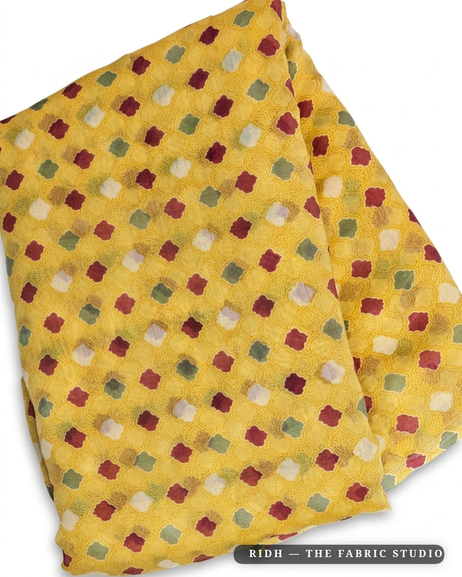 Yellow 593 Mul Chanderi Prn — closeup
