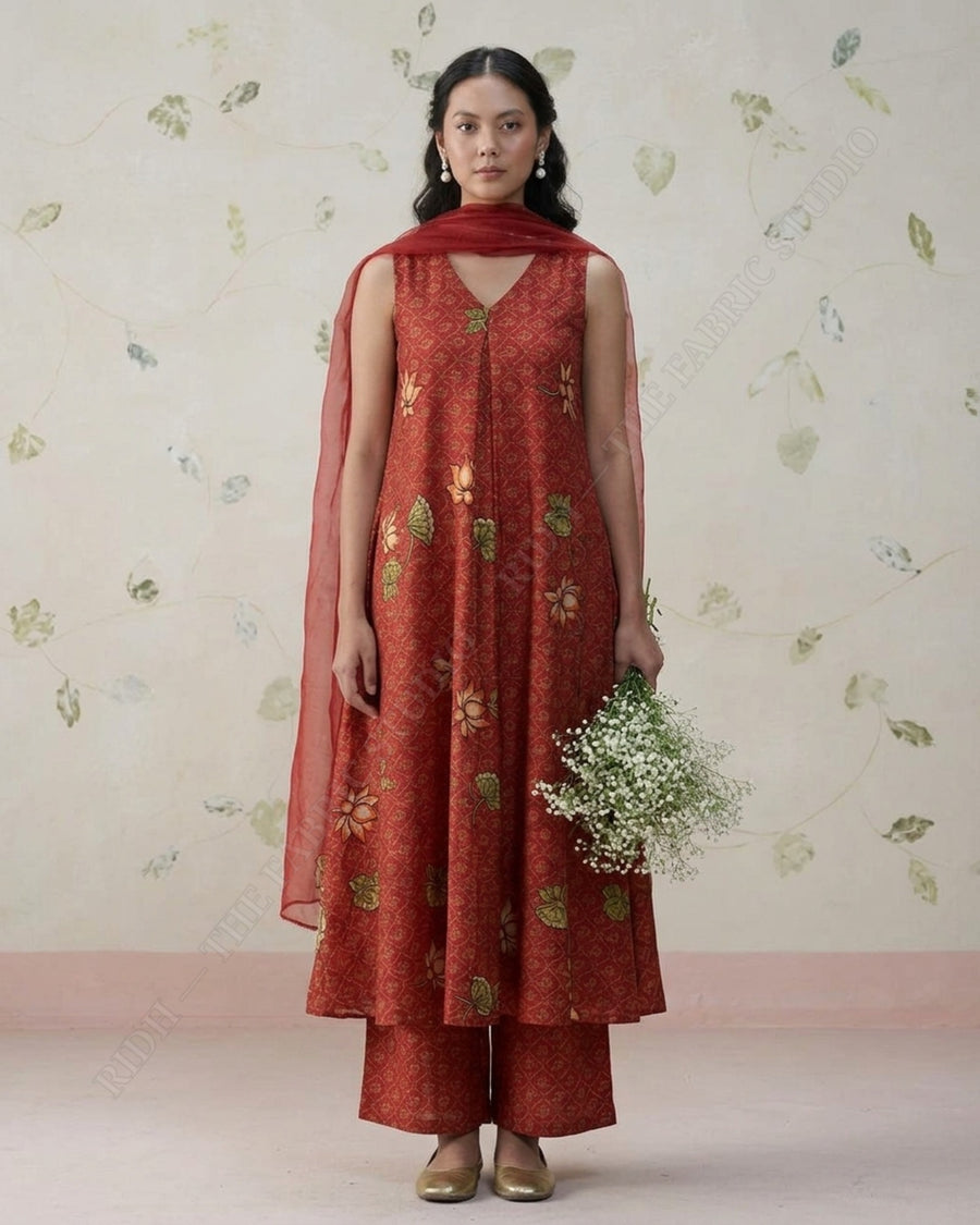 Red 596 Mul Chanderi Prn — model