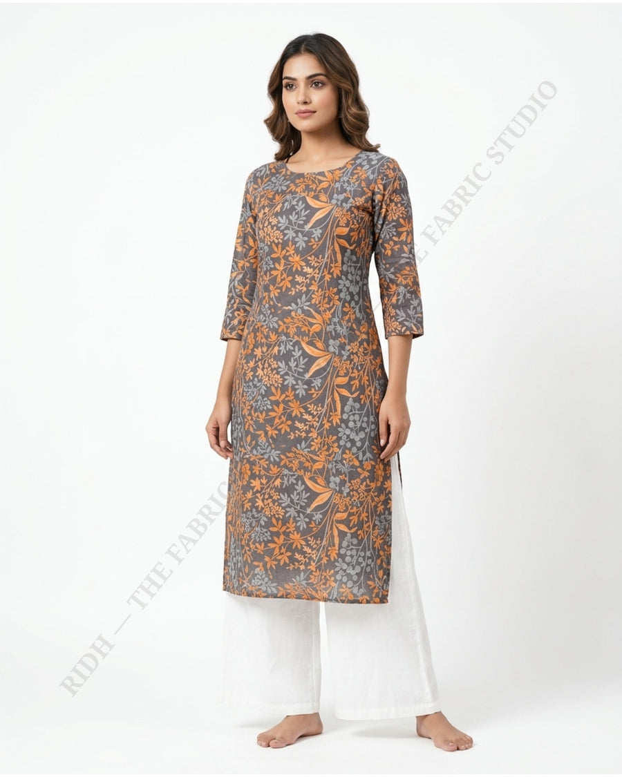Grey 23112 Mul Cotton Prn Leaf Jaal — model