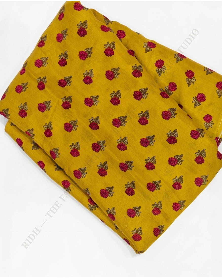 Mustard 1078 Muslin Prin Floral Buti — closeup