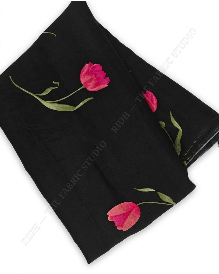 Black 1078 Muslin Prin Floral Motif — closeup