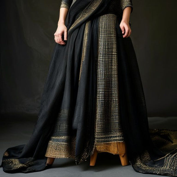 Chanderi Silk in deep black · Ridh Fabric Studio