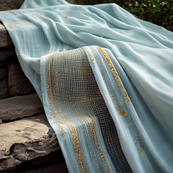 Chanderi Silk in light powder blue · Ridh Fabric Studio