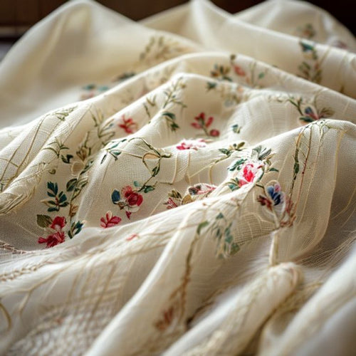 Embroidered Net in cream · Ridh Fabric Studio