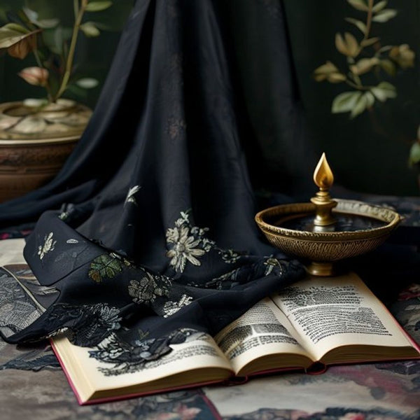 Embroidered Net in deep black · Ridh Fabric Studio