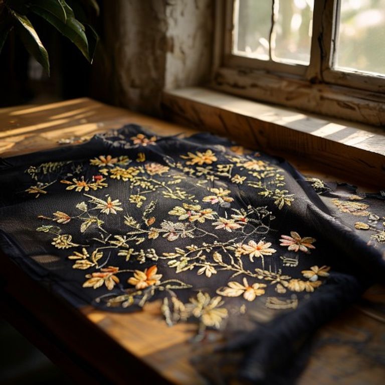 Embroidered Net in deep black · Ridh Fabric Studio