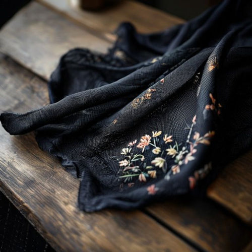 Embroidered Net in deep black · Ridh Fabric Studio