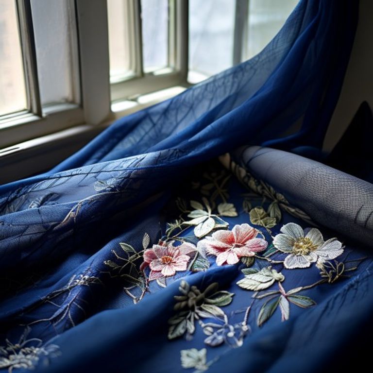 Embroidered Net in deep navy blue · Ridh Fabric Studio