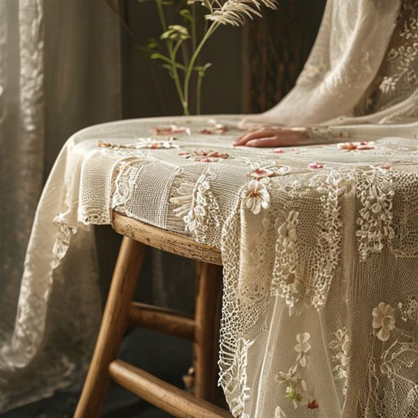 Embroidered Net in natural undyed · Ridh Fabric Studio