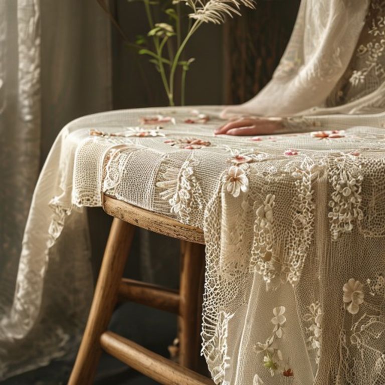 Embroidered Net in natural undyed · Ridh Fabric Studio