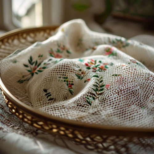 Embroidered Net in natural undyed · Ridh Fabric Studio