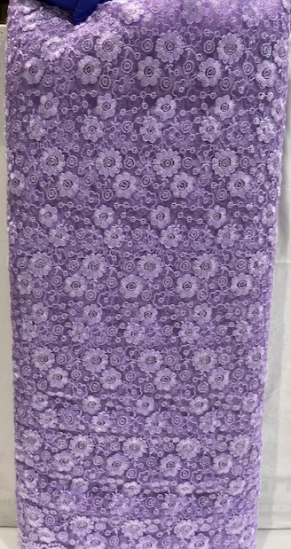 Purple thread with allover Net embroidered fabric 1111