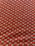 Red vegetable dye handblock floral geometric cotton printed fabric 3606