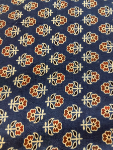 Blue vegetable dye hand block floral geometric cotton printed fabric 3606