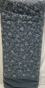 Grey thread with allover Net Embroidered fabric 3121