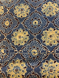 Blue vegetable dye handblock geometric cotton printed fabric 3608