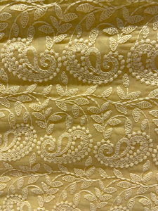 Yellow lucknowi chikankari georgette embroidered fabric 3657