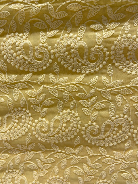 Yellow lucknowi chikankari georgette embroidered fabric 3657