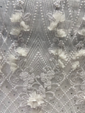 White 3d flowers and threadwork allover net embroidered fabric (60'') 3617