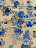 Beige blue floral satin printed 3531