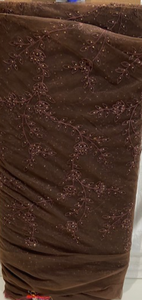 Brown thread with sequin allover Net Embroidered fabric 3231