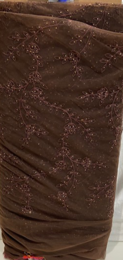 Brown thread with sequin allover Net Embroidered fabric 3231