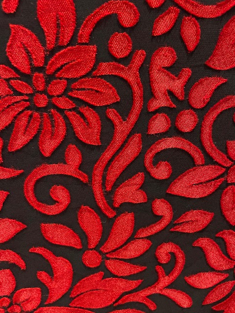 Black red brasso allover georgette embossed fabric 3600