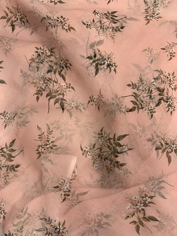 Peach floral organza printed fabric 3662