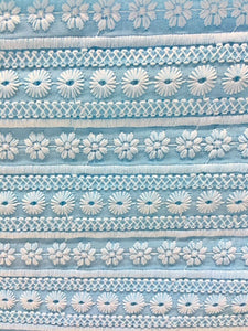 Teal blue lucknowi chikankari georgette embroidered fabric 3652